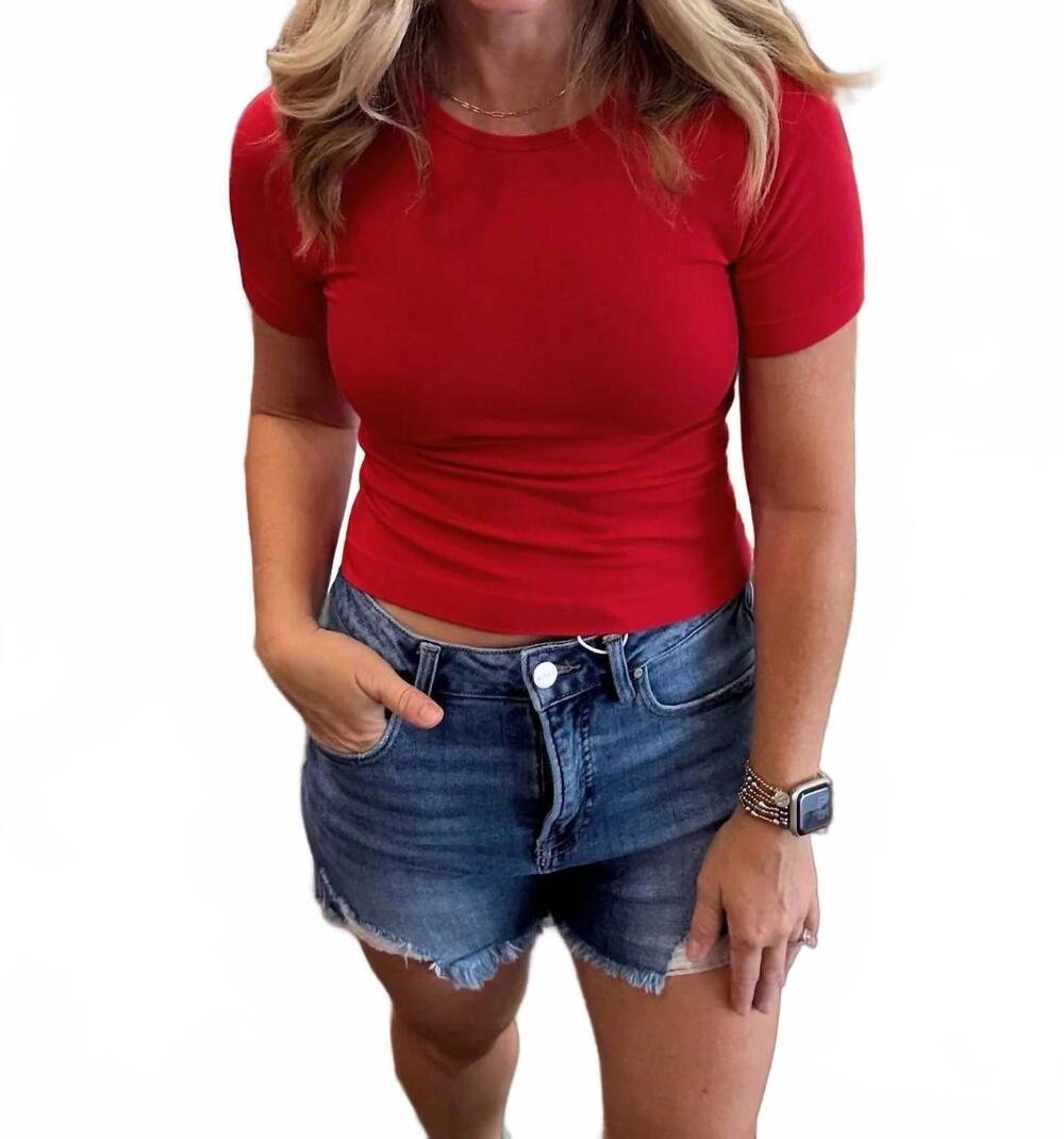 NEW ELIETIAN short sleeve waist length tee in red